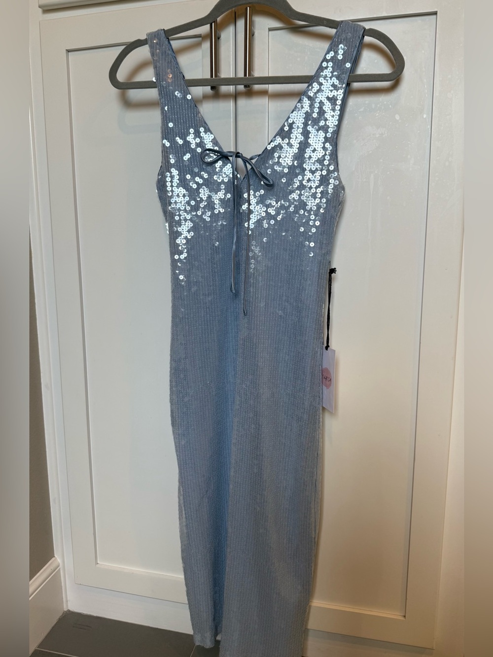 Sequin-Embellished Dress - Light Blue